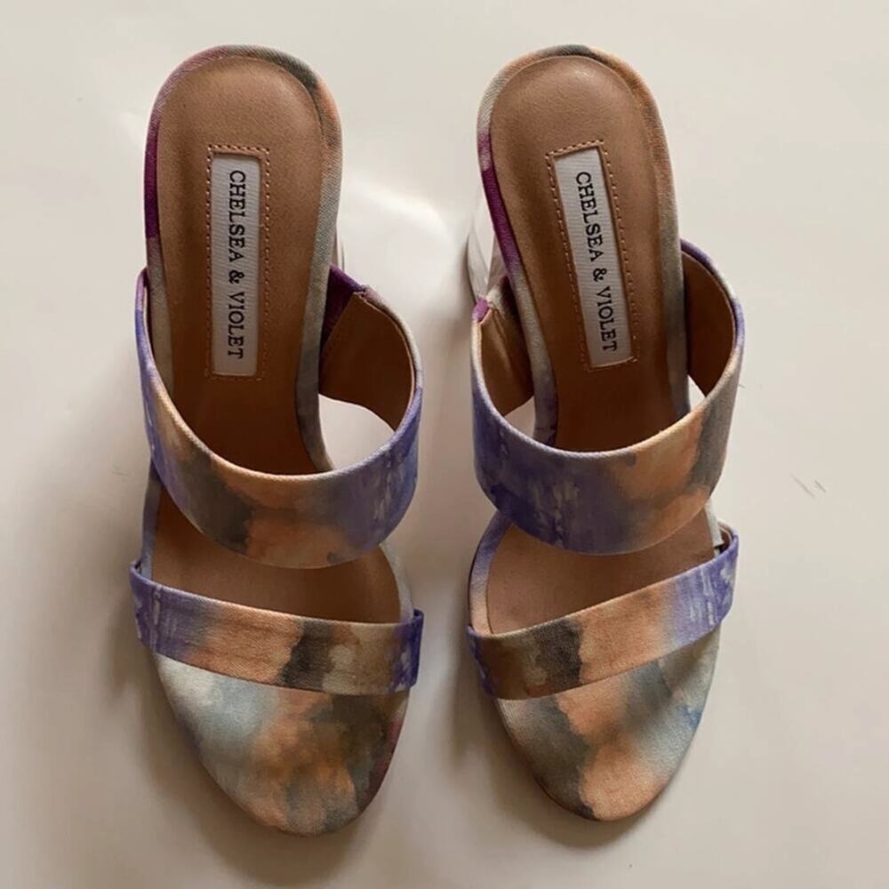 Chelsea & Violet, Tie Dye Lucite Heel Women’s Sandals  5.5M NWT